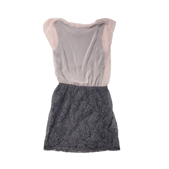 Speechless Mini Sleeveless Dress Blouson Top Sz M Skirt  Pink Chiffon Gray Lace - Picture 16 of 16